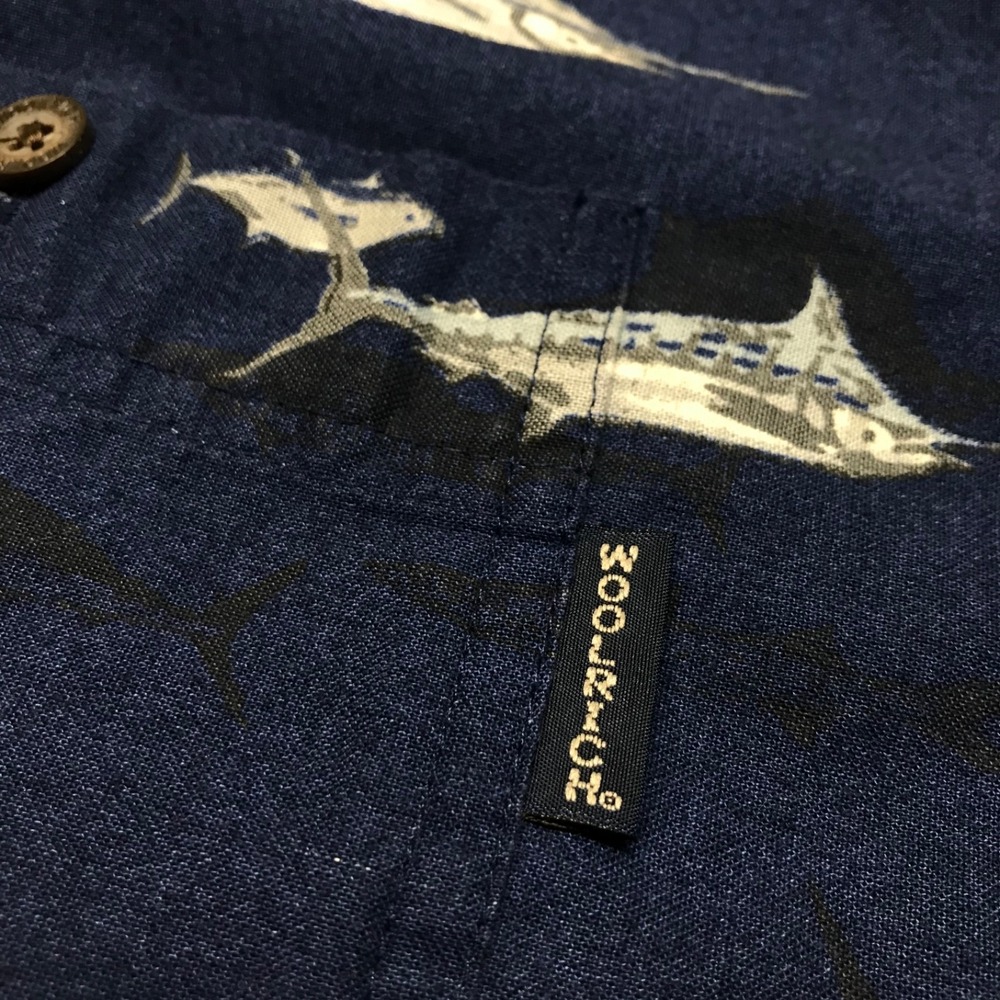 Woolrich Shirt Mens Size XL Blue Swordfish‎ Marlin Saltwater Fishing Button Up - Picture 5 of 11